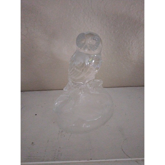 OWL 7" Cristal D’Arques Crystal Owl Figurine Crystal Barn Owl Sitting on log - Picture 10 of 13